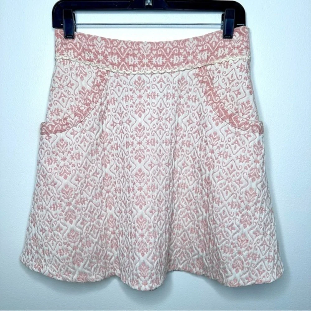 Free People Cream and Pink Textured Mini Skirt Size 6